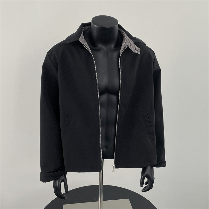 Ανδρικό Harrington μπουφάν με μοτίβο houndstooth, τρισδιάστατη ραφή, φθινοπωρινό-χειμερινό, κομψή γραμμή, πέτο
