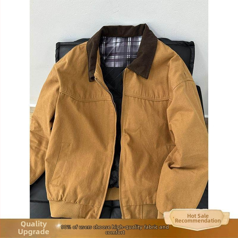 Pánska jesenná bunda v khaki farbe, luxusný módny top, vintage americký štýl, vypraný pracovný kabát