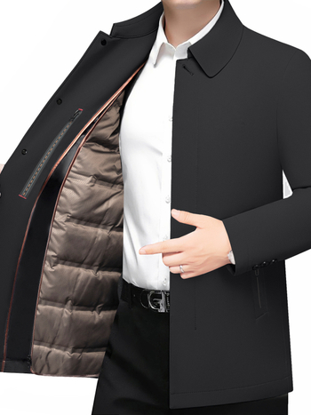 Ruidu Geacă de iarnă pentru bărbați, puf de rață alb 76–80%, stil business casual, guler rever, lungime medie, fără glugă, exterior din nylon