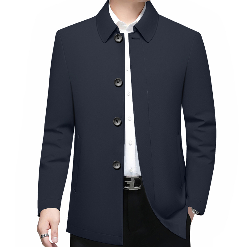 Ruidu Geacă de iarnă pentru bărbați, puf de rață alb 76–80%, stil business casual, guler rever, lungime medie, fără glugă, exterior din nylon