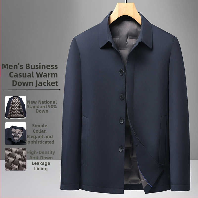 Geacă de puf pentru bărbați, ușoară, iarnă, stil business casual cu rever