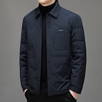 Jachetă de iarnă pentru bărbați, puf de gâscă alb, stil business casual, croială cu nasturi pe un rând și rever, caldă