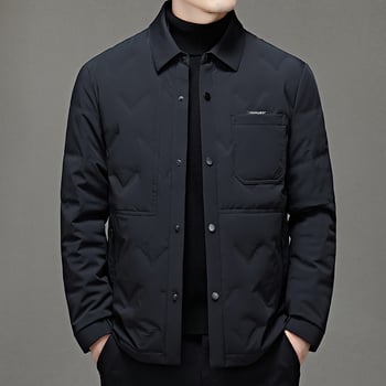 Jachetă de iarnă pentru bărbați, puf de gâscă alb, stil business casual, croială cu nasturi pe un rând și rever, caldă