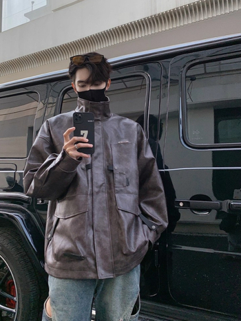 Ανδρικό PU δερμάτινο μπουφάν oversized – φθινοπωρινό-χειμερινό στυλ, vintage αμερικανικό στυλ, υψηλής ποιότητας streetwear