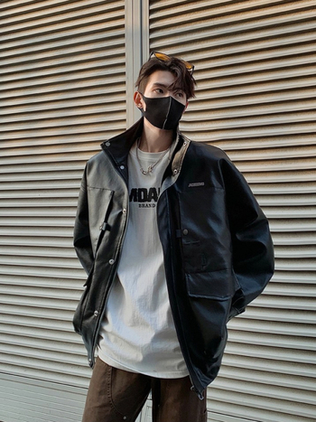 Ανδρικό PU δερμάτινο μπουφάν oversized – φθινοπωρινό-χειμερινό στυλ, vintage αμερικανικό στυλ, υψηλής ποιότητας streetwear
