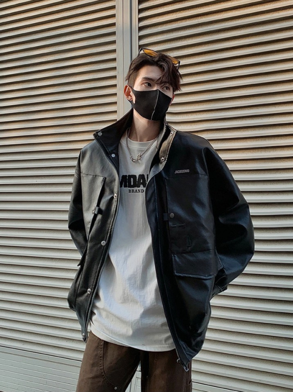 Ανδρικό PU δερμάτινο μπουφάν oversized – φθινοπωρινό-χειμερινό στυλ, vintage αμερικανικό στυλ, υψηλής ποιότητας streetwear