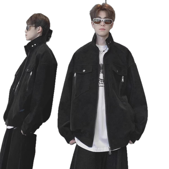 Cleanfit ανδρικό flight jacket, άνοιξη-φθινοπωρο, υψηλής ποιότητας, μοντέρνο στυλ, με στάσιμο γιακά, PU δέρμα