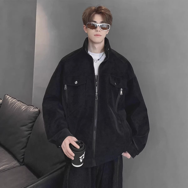 Cleanfit ανδρικό flight jacket, άνοιξη-φθινοπωρο, υψηλής ποιότητας, μοντέρνο στυλ, με στάσιμο γιακά, PU δέρμα