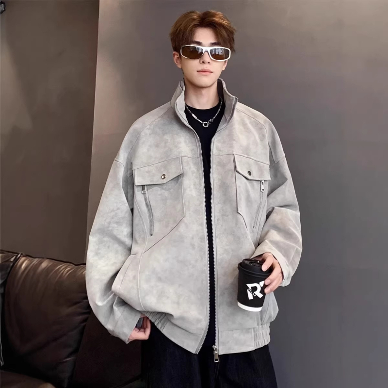 Cleanfit ανδρικό flight jacket, άνοιξη-φθινοπωρο, υψηλής ποιότητας, μοντέρνο στυλ, με στάσιμο γιακά, PU δέρμα