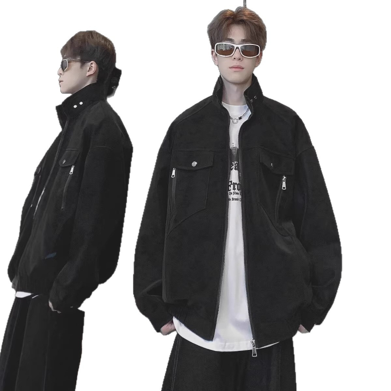 Cleanfit ανδρικό flight jacket, άνοιξη-φθινοπωρο, υψηλής ποιότητας, μοντέρνο στυλ, με στάσιμο γιακά, PU δέρμα