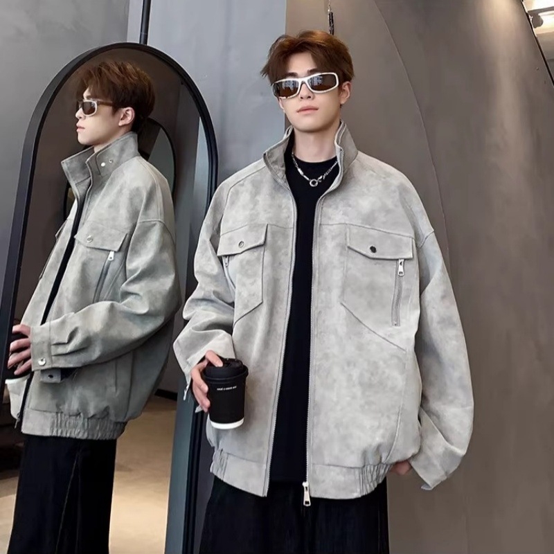 Cleanfit ανδρικό flight jacket, άνοιξη-φθινοπωρο, υψηλής ποιότητας, μοντέρνο στυλ, με στάσιμο γιακά, PU δέρμα