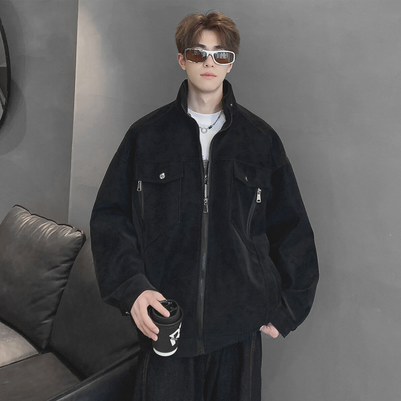 Cleanfit ανδρικό flight jacket, άνοιξη-φθινοπωρο, υψηλής ποιότητας, μοντέρνο στυλ, με στάσιμο γιακά, PU δέρμα