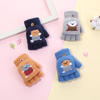 Téli gyerek írókesztyűk fleece béléssel, hajtogatható félujjú, kötött, fiúknak és lányoknak, aranyos rajzfilm mintával