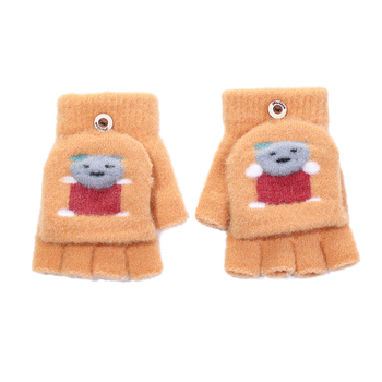 Téli gyerek írókesztyűk fleece béléssel, hajtogatható félujjú, kötött, fiúknak és lányoknak, aranyos rajzfilm mintával