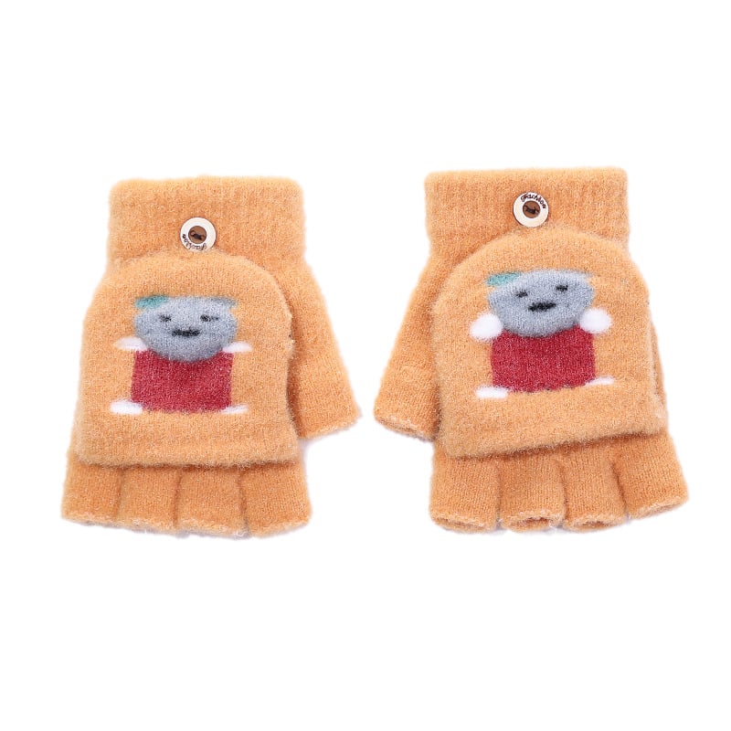 Téli gyerek írókesztyűk fleece béléssel, hajtogatható félujjú, kötött, fiúknak és lányoknak, aranyos rajzfilm mintával