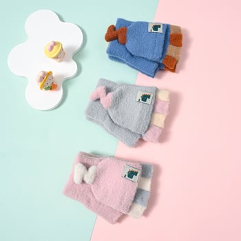 Gyerekek téli kesztyű fleece-béléssel, vastag, félujjas, flip-fedelet tartalmazó, kötött, 3–6 éveseknek, aranyos rajzfilm mintával