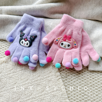 Gyerek DIY rajzfilmszerű kesztyűk fleece béléssel, téli ötujjas kesztyűk lányoknak