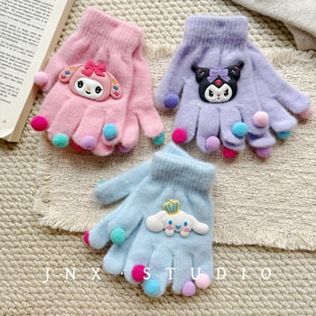 Gyerek DIY rajzfilmszerű kesztyűk fleece béléssel, téli ötujjas kesztyűk lányoknak