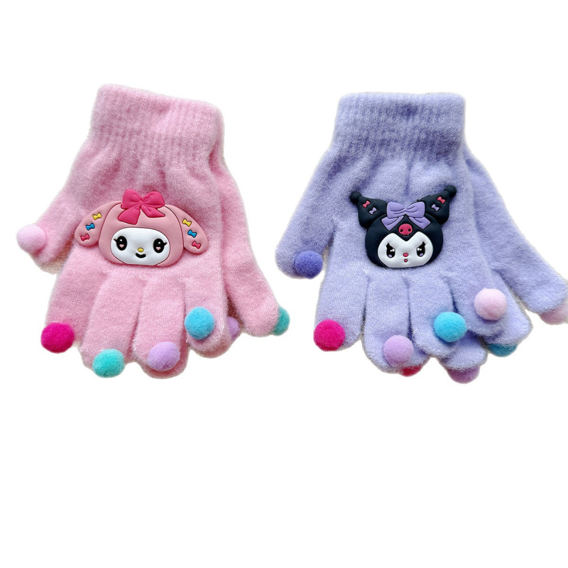 Gyerek DIY rajzfilmszerű kesztyűk fleece béléssel, téli ötujjas kesztyűk lányoknak