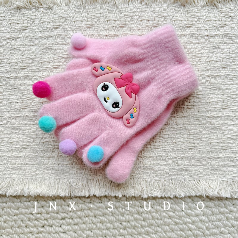 Gyerek DIY rajzfilmszerű kesztyűk fleece béléssel, téli ötujjas kesztyűk lányoknak
