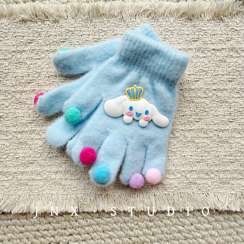 Gyerek DIY rajzfilmszerű kesztyűk fleece béléssel, téli ötujjas kesztyűk lányoknak