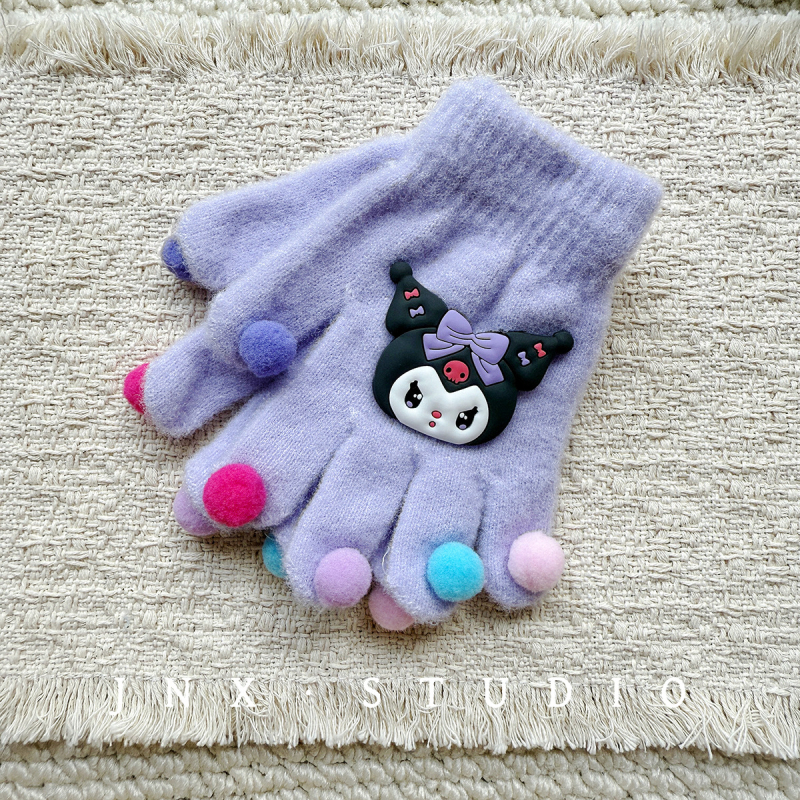 Gyerek DIY rajzfilmszerű kesztyűk fleece béléssel, téli ötujjas kesztyűk lányoknak