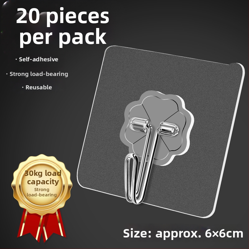 Priehľadný nástenný hák s pevnou lepiacou vrstvou – bez vŕtania, nosnosť 0-1 kg, PVC