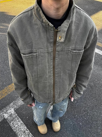 Ανδρικό Harrington από καμβά, μπουφάν φθινοπωρινό-χειμερινό, κοντό στυλ, στάντ γιακά, ρετρό αμερικανικό στυλ