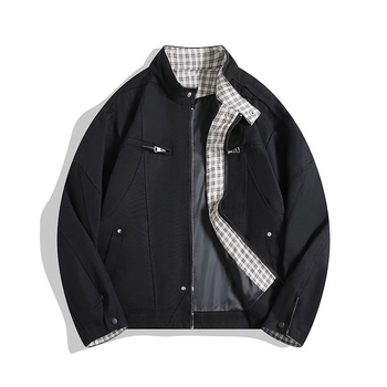 Cleanfit Harrington μαύρο ανδρικό μπουφάν από πλυμένο βαρύ καμβά, εργασιακό μπουφάν με σταθερό γιακά