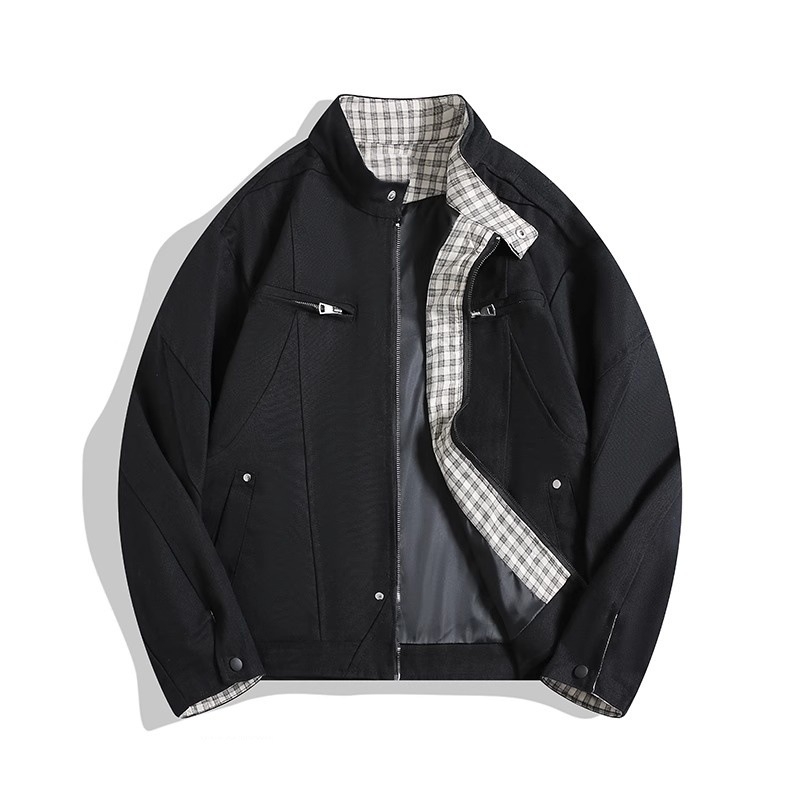 Cleanfit Harrington μαύρο ανδρικό μπουφάν από πλυμένο βαρύ καμβά, εργασιακό μπουφάν με σταθερό γιακά