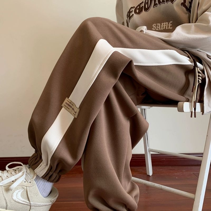 Αντρικά αθλητικά παντελόνια σε αμερικανικό στυλ για φθινόπωρο, με χρωματικά μπλοκ, μήκος 3/4, φαρδιά γραμμή, καθημερινά παντελόνια