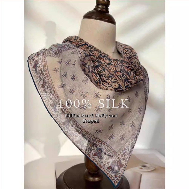 100% hodváb, štvorcový šál 65×65 cm, tenký a priedušný, elegantný klasický štýl na jar a leto