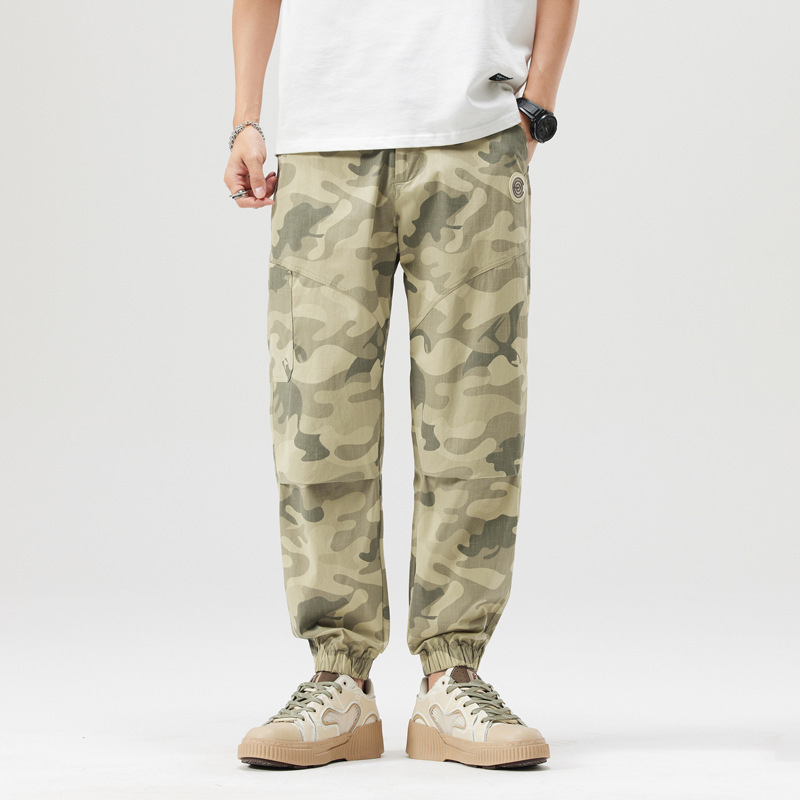Ανδρικά καμουφλαρισμένα ελαφριά casual cargo joggers, καλοκαίρι, γρήγορο στέγνωμα, με μανσέτες