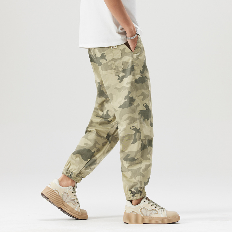 Ανδρικά καμουφλαρισμένα ελαφριά casual cargo joggers, καλοκαίρι, γρήγορο στέγνωμα, με μανσέτες