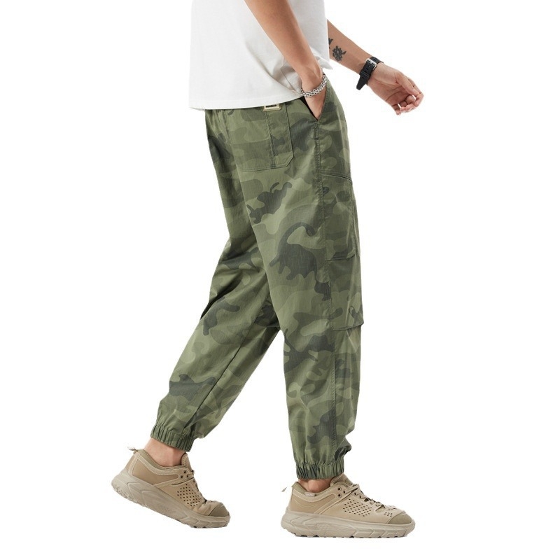 Ανδρικά καμουφλαρισμένα ελαφριά casual cargo joggers, καλοκαίρι, γρήγορο στέγνωμα, με μανσέτες