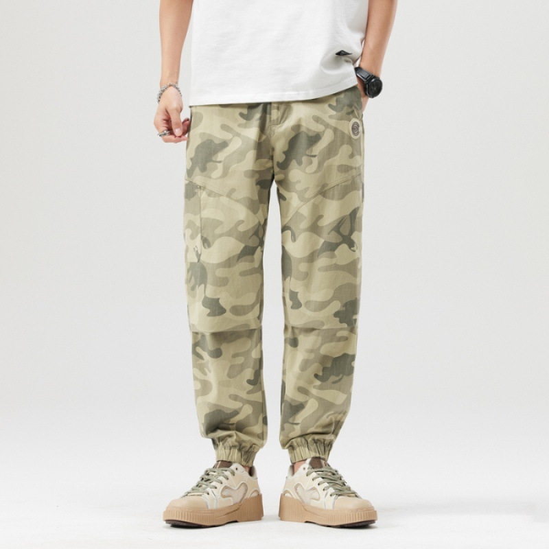 Ανδρικά καμουφλαρισμένα ελαφριά casual cargo joggers, καλοκαίρι, γρήγορο στέγνωμα, με μανσέτες