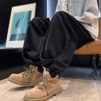 Ανδρικά ιαπωνικά ρετρό παντελόνια cargo jogger, άνοιξη–φθινόπωρο 2025, casual χαλαρή γραμμή με πολλές τσέπες και κορδόνι μέσης