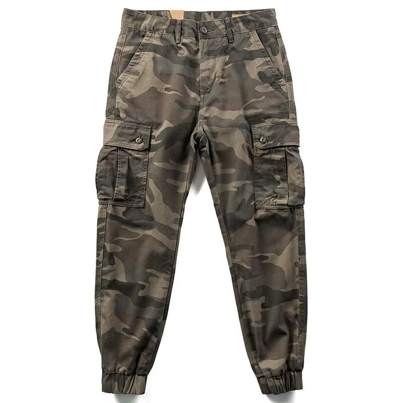 Ανδρικά βαμβακερά παντελόνια καμουφλάζ για εργασία, με ζώνη, χαλαρή γραμμή, κουμπί, casual μακριά παντελόνια σε στρατιωτικό στιλ