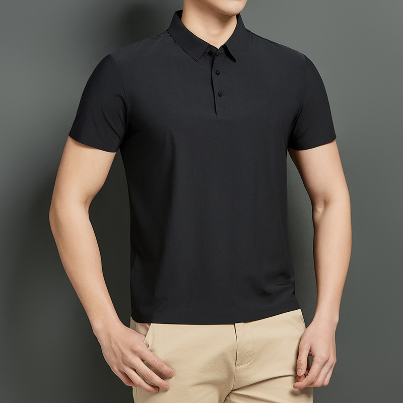 Letné pánske polo bez švov z ice silk, rýchloschnúce krátke rukávy, pružné a priedušné, prémiové biznis-casual pracovné oblečenie
