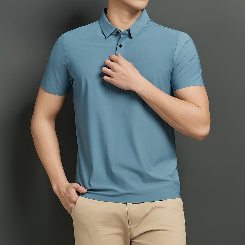 Letné pánske polo bez švov z ice silk, rýchloschnúce krátke rukávy, pružné a priedušné, prémiové biznis-casual pracovné oblečenie