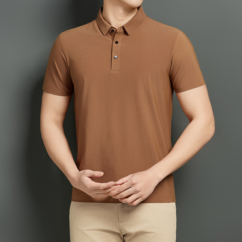 Letné pánske polo bez švov z ice silk, rýchloschnúce krátke rukávy, pružné a priedušné, prémiové biznis-casual pracovné oblečenie