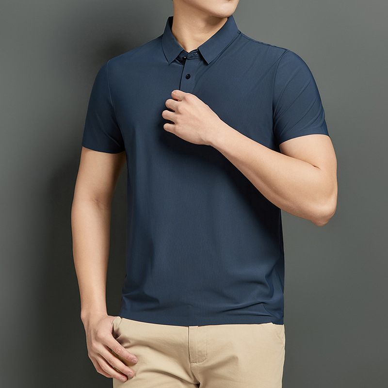 Letné pánske polo bez švov z ice silk, rýchloschnúce krátke rukávy, pružné a priedušné, prémiové biznis-casual pracovné oblečenie