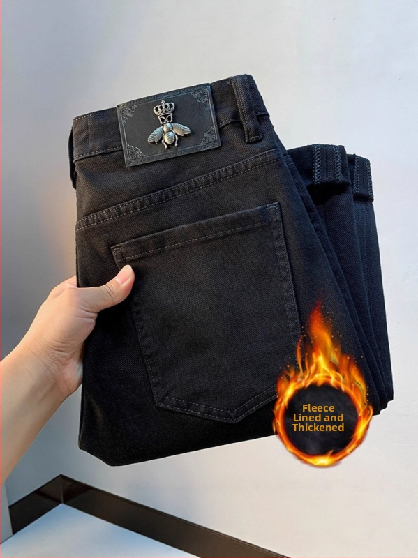Pánske čierne džínsy z denimu na jeseň, prémiová kvalita, pružný materiál, strih Slim fit s rovnými nohami