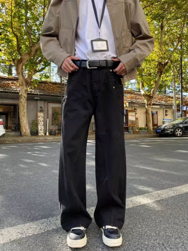 Αμερικανικά ρετρό workwear τζιν για άνδρες, 2026 νέα τάση, φαρδιά casual μακριά τζιν για αστικό στυλ
