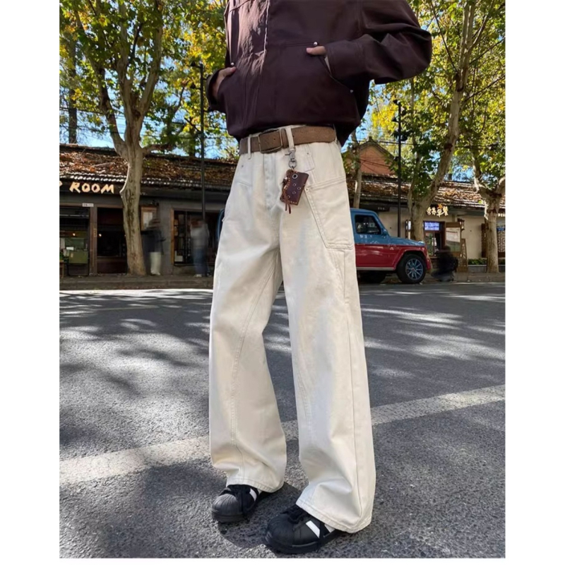 Αμερικανικά ρετρό workwear τζιν για άνδρες, 2026 νέα τάση, φαρδιά casual μακριά τζιν για αστικό στυλ