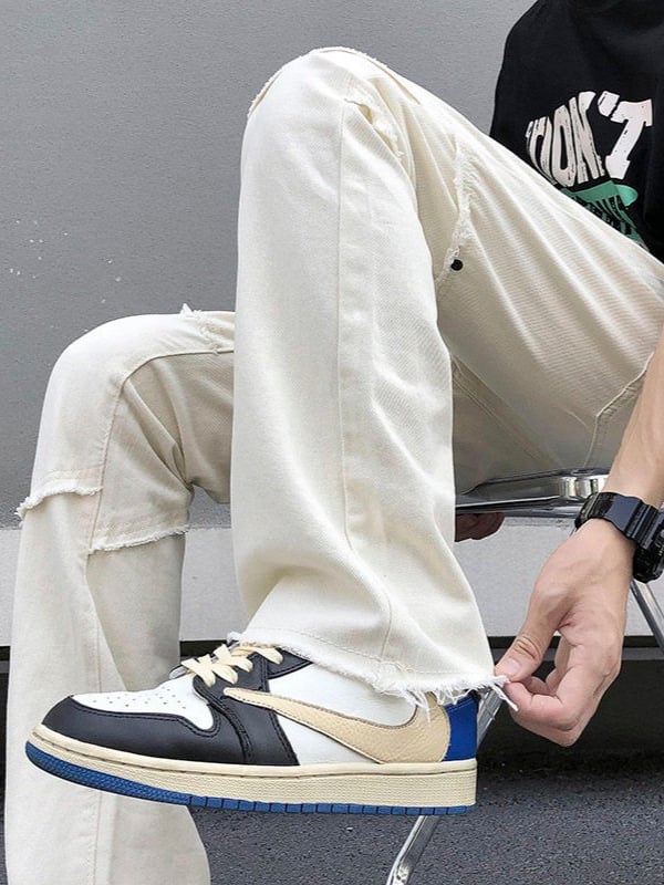 Ανδρικά τζιν σε αμερικανικό street style, casual, ίσια γραμμή, με τριμμένα άκρα