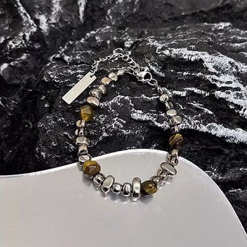Unisex βραχιόλι από τιτάνιο ατσάλι με ασημένιες πέτρες, κινεζικά εμπνευσμένος μινιμαλιστικός ρετρό σχεδιασμός