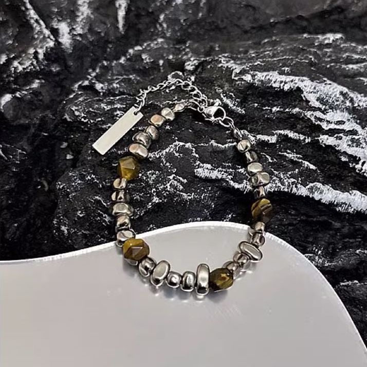 Unisex βραχιόλι από τιτάνιο ατσάλι με ασημένιες πέτρες, κινεζικά εμπνευσμένος μινιμαλιστικός ρετρό σχεδιασμός