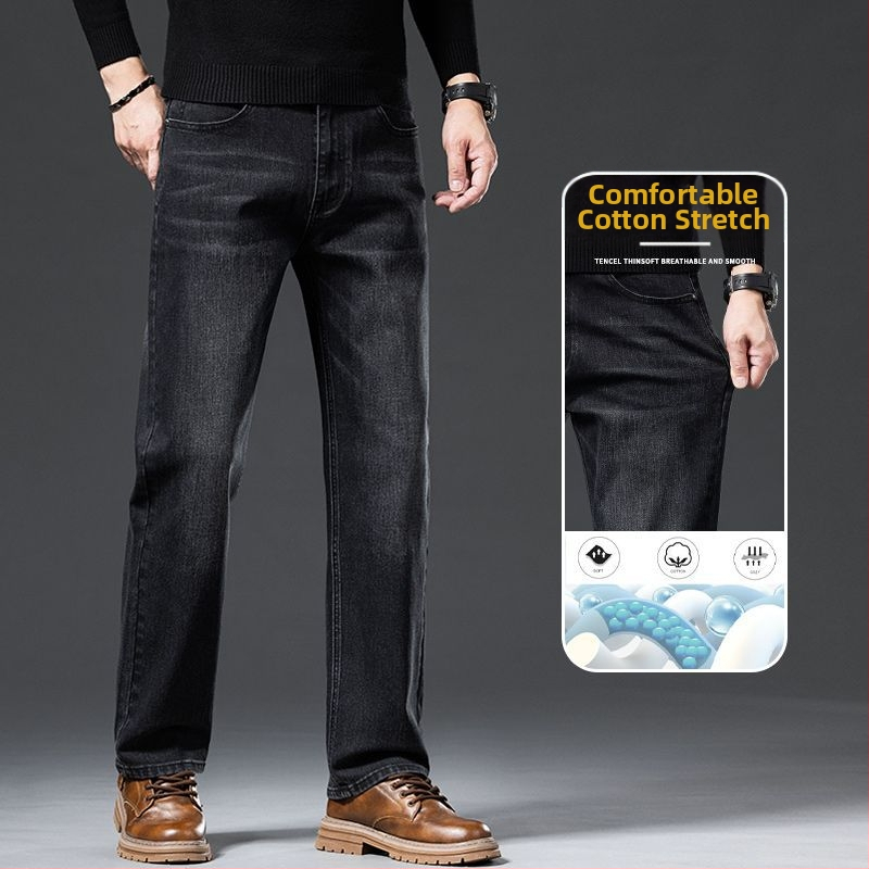 Pánske džínsy denim, modro-sivé, rovný strih, voľný strih, na jar a jeseň