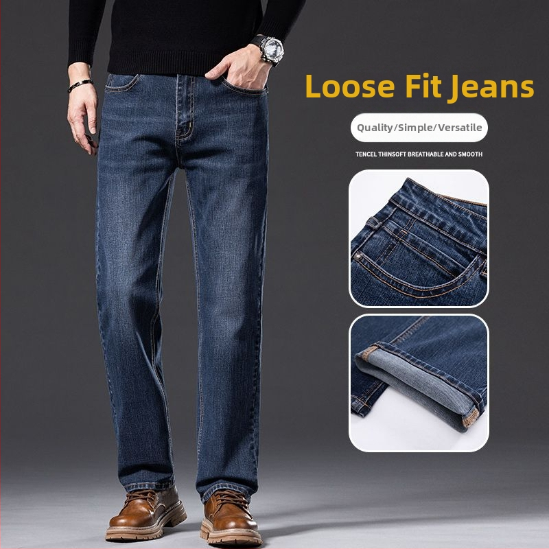 Pánske džínsy denim, modro-sivé, rovný strih, voľný strih, na jar a jeseň